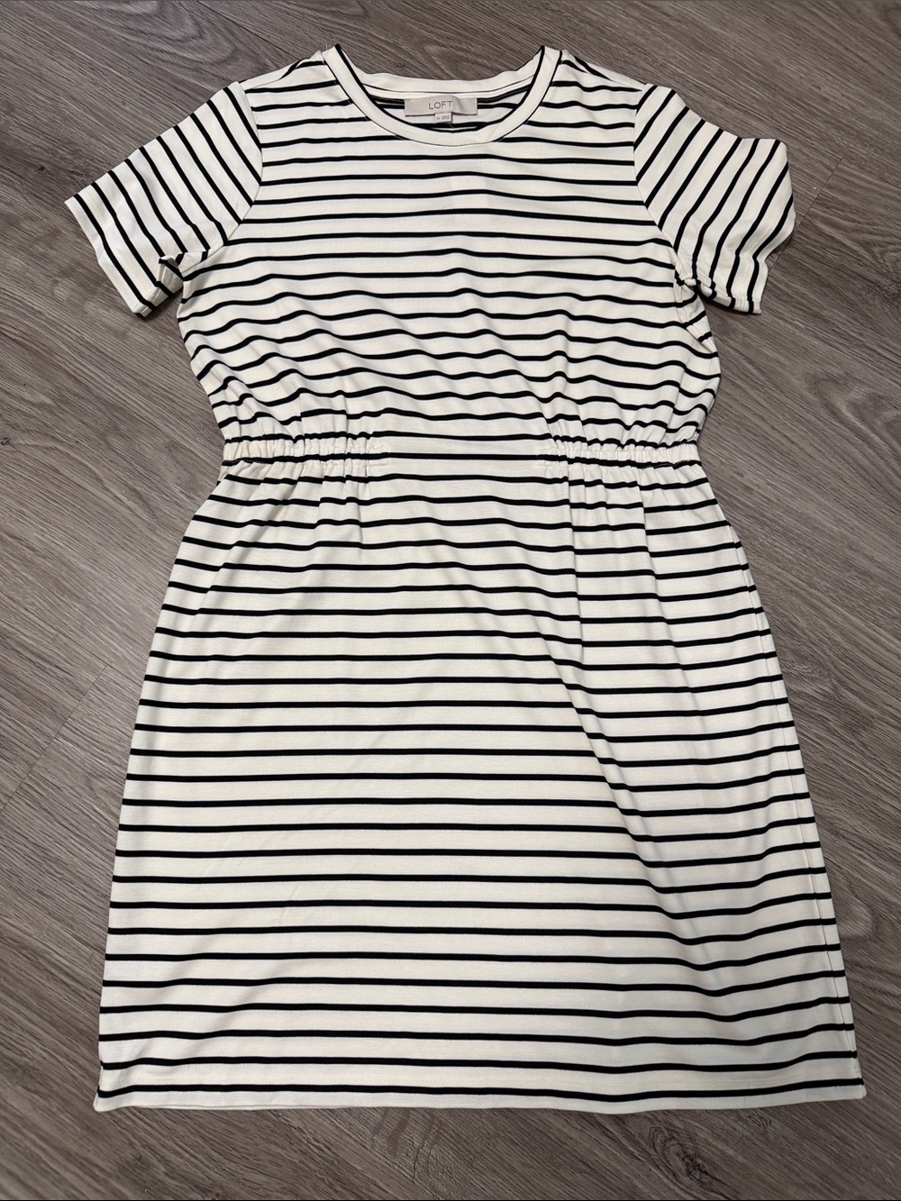 LOFT White and Black Striped Dress